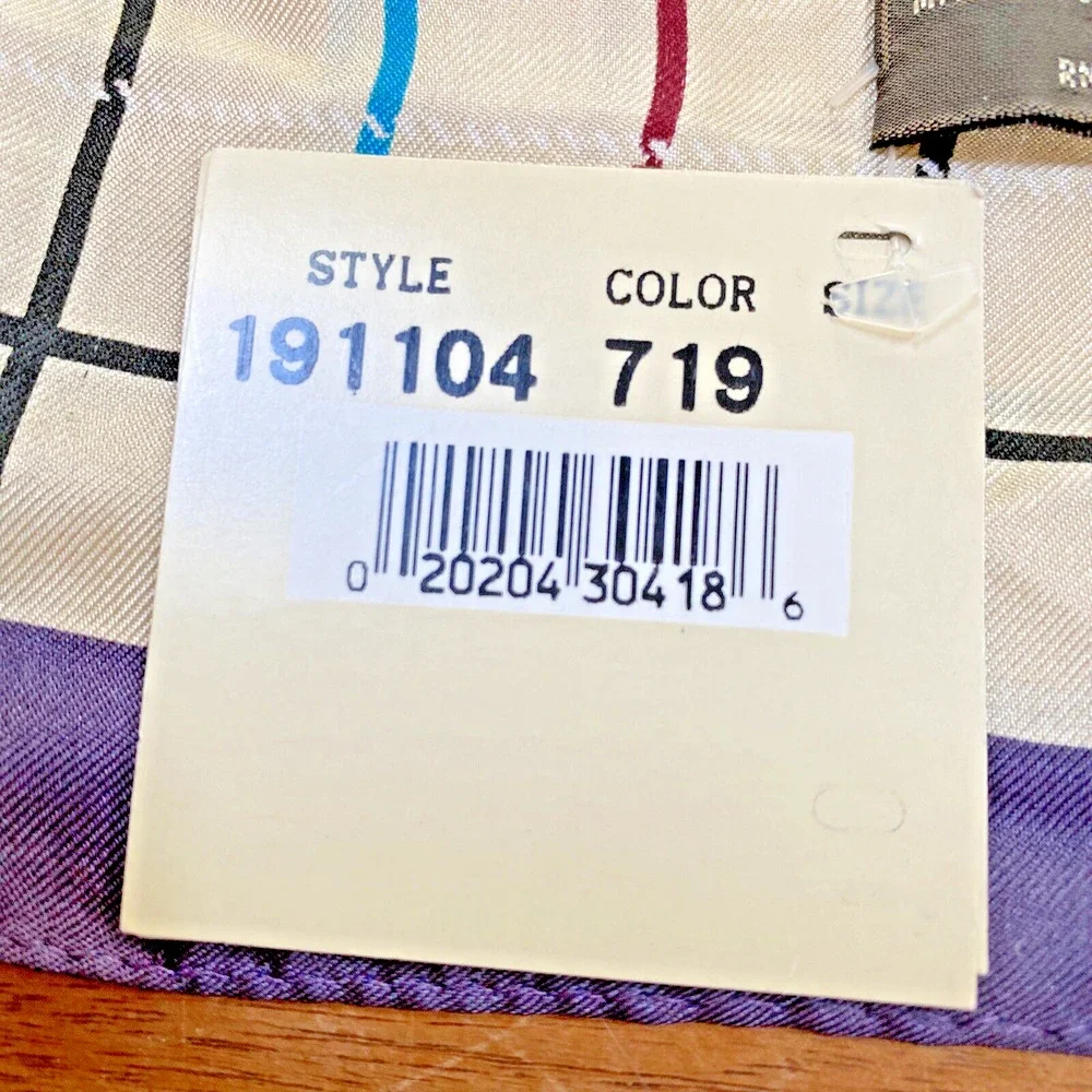 NWT Echo Silk Scarf Neckerchief Sq 22” Blue Beige Multicolor Plaid Check Classic
